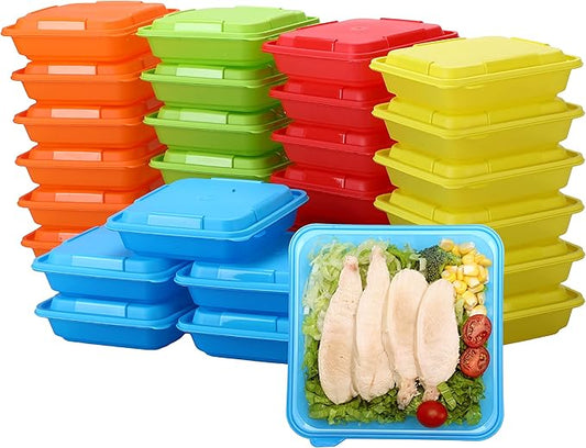 [30 Pack Plastic Food Storage Containers with Lids Bento Box Food Meal Prep Containers Reusable BPA Free Lunch Containers (22oz, Square Freezer Plastic Container for Food) for 3+ years old