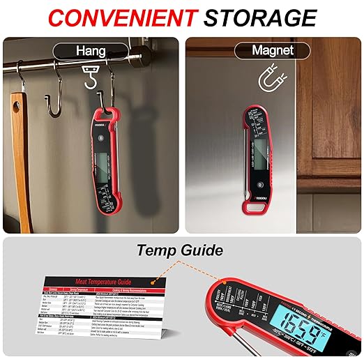 Professional Food & Meat Thermometer, 1 Sec Instant Read & ±0.5℉ Accuracy Driven by Thermocouple Sensor. IP67 Waterproof Digital Thermometer for Cooking, BBQ, Grilling. Gifts for Him Dad. Red