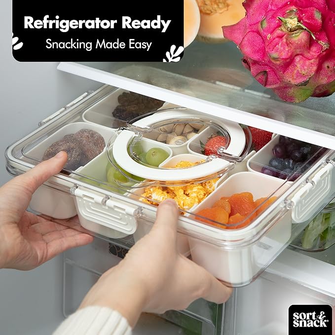 Sort & Snack 10 in 1 Large Snackle Box Container, Dishwasher safe snackle box, Customizable Snack Box, Veggie Tray with Lid, Divided Serving Tray with Lid, Travel Snack Container, Snack Organizer