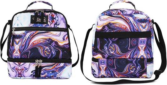 Tilami Lunch Bags Insulated Adjustable Strap Zipper, Water-Resistant Cooler Bags, Bento Bags for Kids Toddlers, Painting Purple