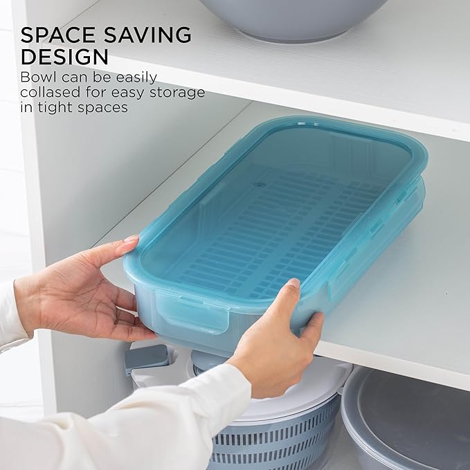 COOK WITH COLOR Collapsible Batter Bowl - Mess Free Breading Shaker Container - Great for Fried Fish, Fried Chicken, Onion Rings, Wings & More, Blue