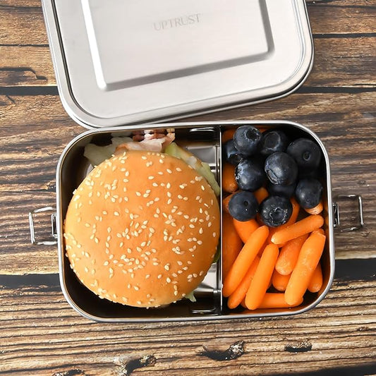 UPTRUST Leak Proof Stainless Steel Lunch Food Container, 1200ML/40oz Large Bento Boxes Metal Lunch Box for Kids or Adults - Lockable Clips Adjustable Divider included