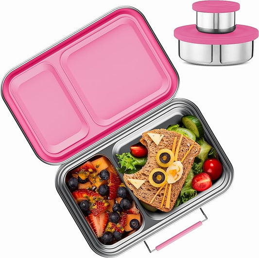 Stainless Steel Lunch Box for Kids, Leak Proof Bento Lunch Box BPA Free 304 Stainless Steel Bento Box Stainless Bento Box with Containers for School and Office(Pink)