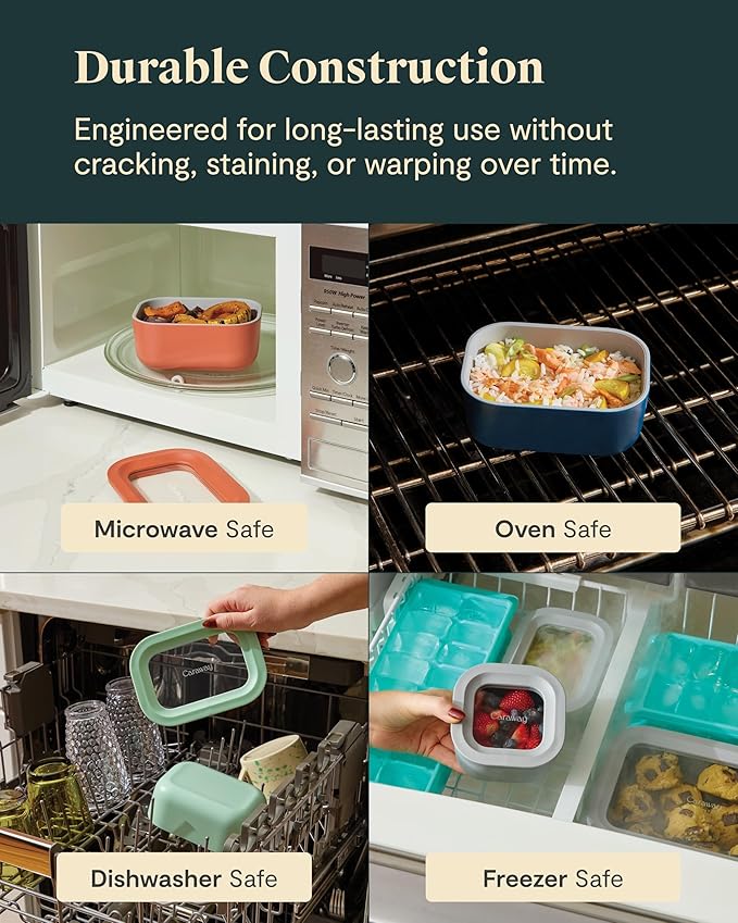 Caraway Mini Food Storage 11pc Set - Glass Storage Containers for Food - Non-Toxic Ceramic-Coated Glass - Air Release Technology - Compact & Stackable Design - Cream