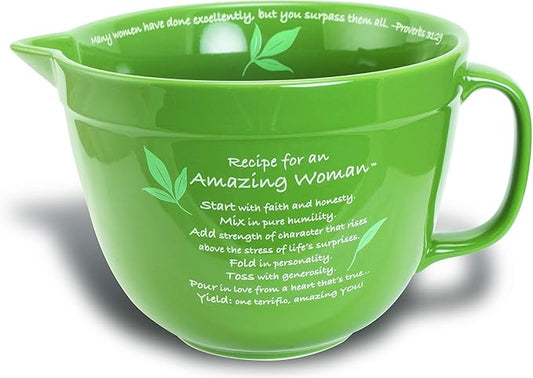 Abbey Gift Ceramic (Abbey & CA Gift Green Floral Amazing Woman Mixing Bowl 9.5" x 5.75" x 7.5"