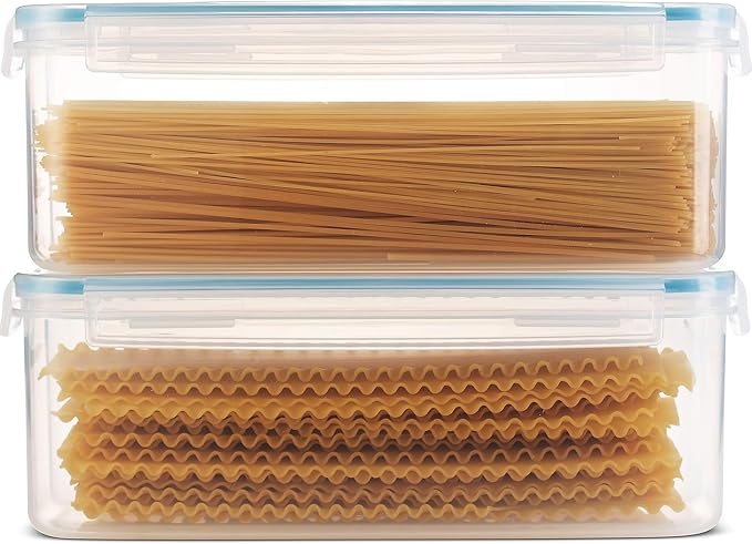Komax Biokips Pasta Storage Containers w/Locking Lids (Set of 2) Airtight Food Storage Containers for Pantry - Pasta Containers for Organizing Pantry - Dishwasher Safe Canister Set (11.5 x 3.5 x 4.3)