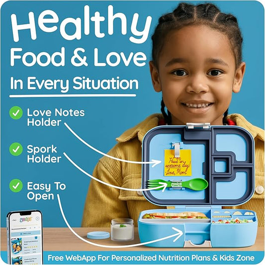toddler bento box for daycare offers ideal portion sizes. Leakproof, lightweight and dishwasher-safe, this durable bento box for kids & toddler is also BPA-free, available in Sky Blue.