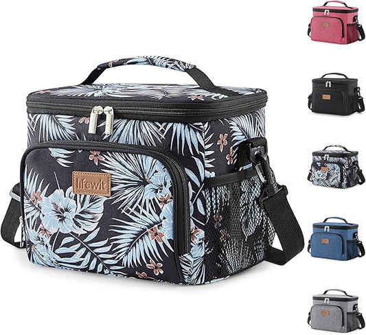 Lifewit Reusable Insulated Lunch Bag for Men, Lunch Box Women, Portable Cooler Freezable Soft Lunchbox Leakproof with Adjustable Shoulder Strap for Adult for Work Picnic or Travel, Flower 9L