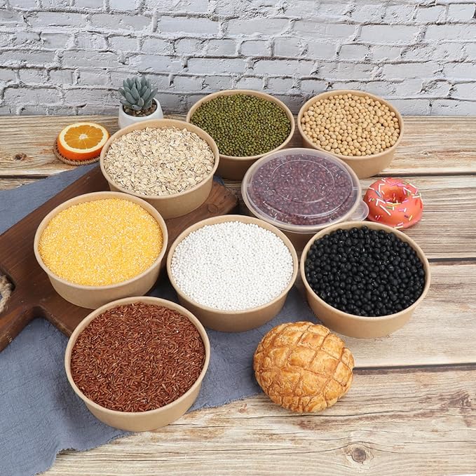 17 oz Disposable Kraft Paper Bowls with Lids, Food Containers for Soup, Party Supplies, Treat Bowls - 50 Pack