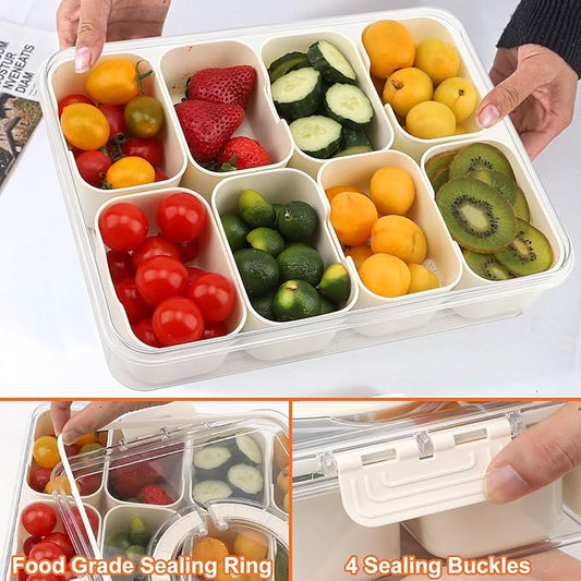 Divided Snackle Box Charcuterie Container with Lid and Handle, Portable Snack Serving Tray with 8 Compartments for traveling, Party, Fruit, Nuts, Candy, Entertaining, Picnic, 2 Pack