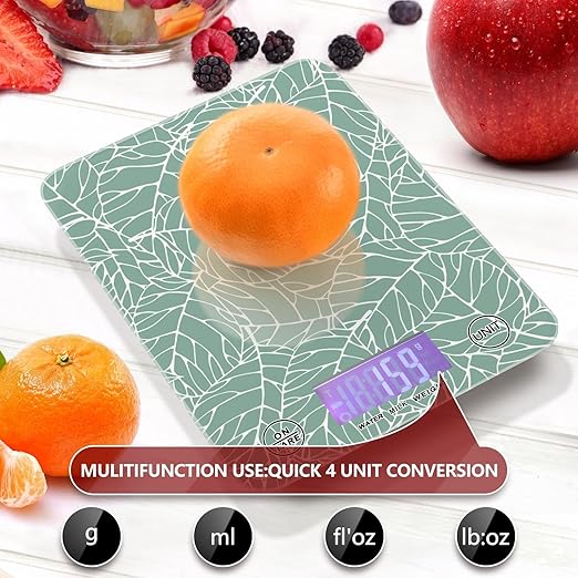 Food Scale Kitchen Scale for Baking Cooking Digital Food Weighing Measuring Scale Small Waterproof Electric Food Scale Abstract Green Leaves