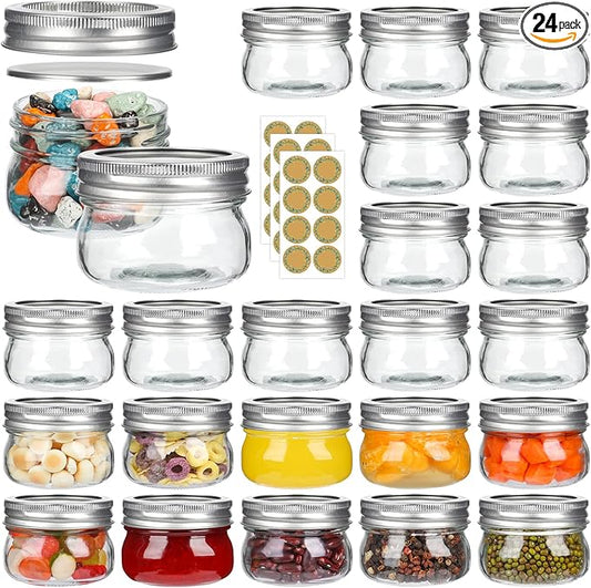 Alotpower 4oz Mason Jars 24pack, Glass Small Mason Jars with Lids for Jams, Candies,Spice,Honey,Snacks,Canning Jars 4oz for DIY Projects,Wedding/Party/Shower Favors(4fl.oz/Set of 24)