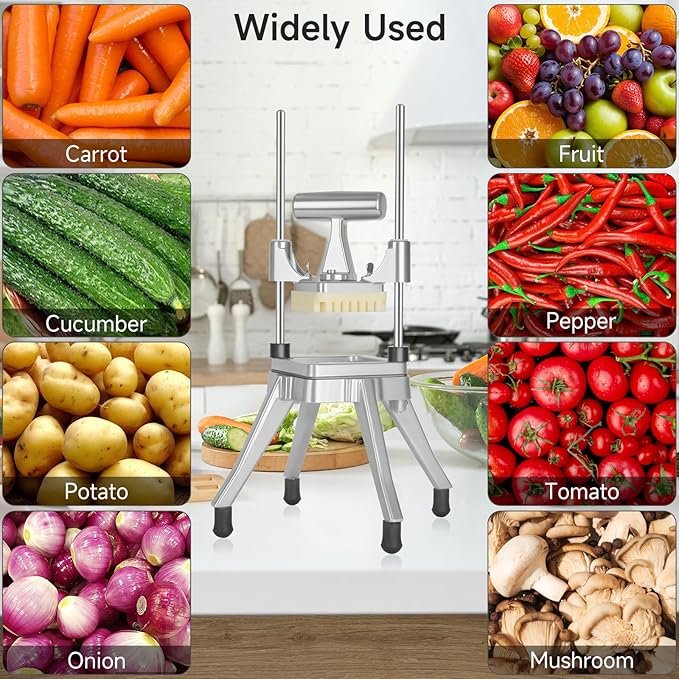 Commercial Vegetable Chopper, Stainless Steel French Fry Cutter, Heavy Duty Slicer for Onion,Carrots,Tomato,Mushroom (1/4" Blade)