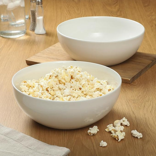 Gibson Home Great Essentials 2 Pack 100 OZ 10" Deep Salad Serving Bowl Set for Kitchen - Porcelain - Dishwasher and Microwave Safe