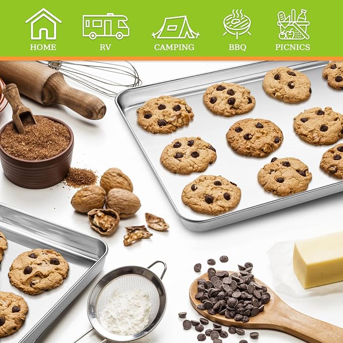 4 Pieces Baking Sheet Pan Tray, CEKEE Stainless Steel Small Cookie Sheets for Baking, Baking Sheets for Oven, Warp Resistant & Heavy Duty & Rust Free Baking Pans Set - Size 9.3 x 6.9 x 0.98 Inch