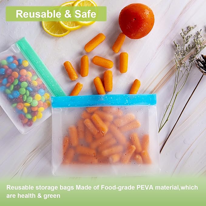 Dishwasher Safe Food Storage Bags Stand Up, Reusable Gallon Freezer Bags, Reusable Bags Various Size, Gallon Bags, Sandwich Bags, Snack Bags, Leakproof Reusable Silicone Bags (18Pack)