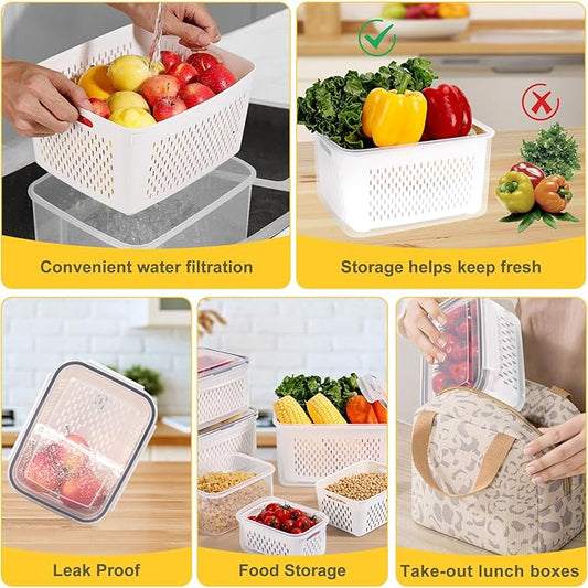 15 PCS Fruit Storage Containers for Fridge with 5 Airtight Lids,5 Removable Colander,5 Food Storage Container,Produce Saver Container Dishwasher Safe Keep Berry Fruit Vegetable Fresh Longer
