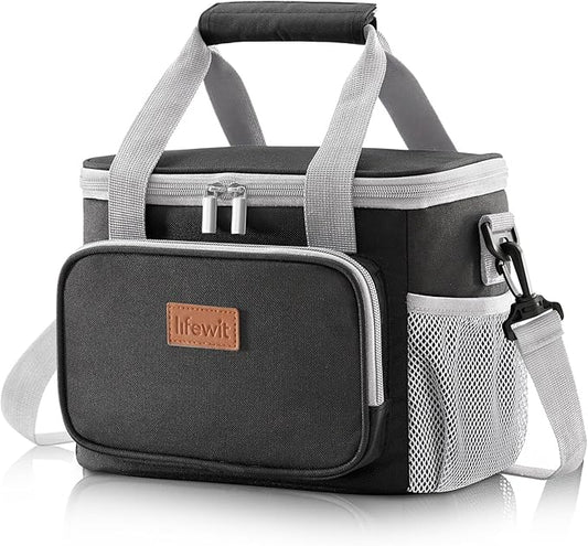 Lifewit Large Lunch Bag Insulated Lunch Box Soft Cooler Cooling Tote for Adult Men Women, Gray and Black 12-Can (9L)