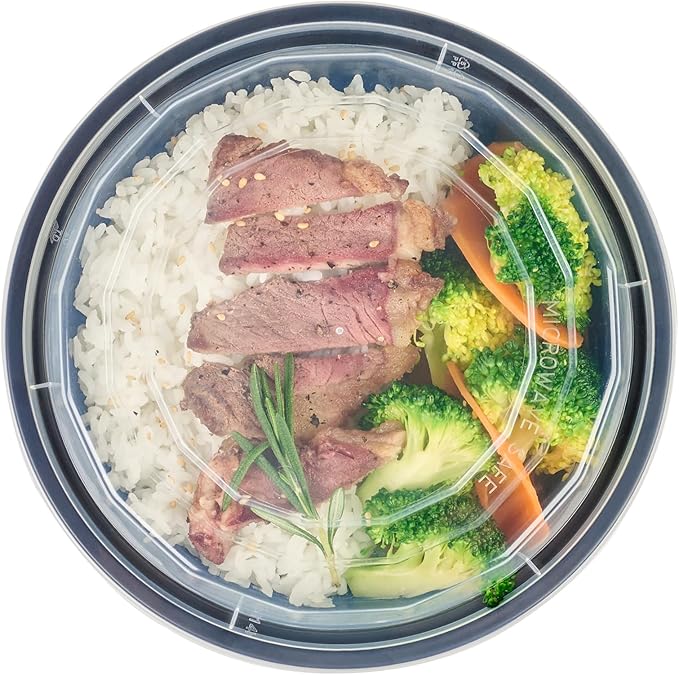 Restaurantware Asporto 24 Ounce To Go Boxes 100 Microwavable Take Out Food Containers - Clear Plastic Lids Included Do Not Contain BPA Black Plastic Catering Food Containers Disposable Round