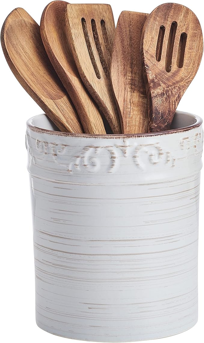 Pfaltzgraff Trellis Utensil Crock, 7x6 inch, White