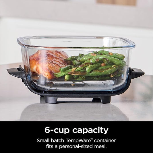 Ninja 6-Cup 2-Pack TempWare Glass Containers for Meal Prepping with Leak-Proof Storage Lids, Compatible Crispi Portable Cooking System, Microwave, Freezer, and Dishwasher Safe, XSKSFN2X6CUP