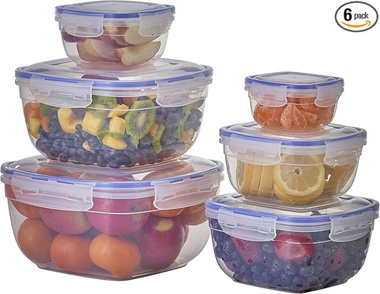 Superio Sealed Plastic Food Storage Container - Airtight, Leakproof Meal Prep Containers with Easy Snap Lid- Microwave and Freezer Safe- Square