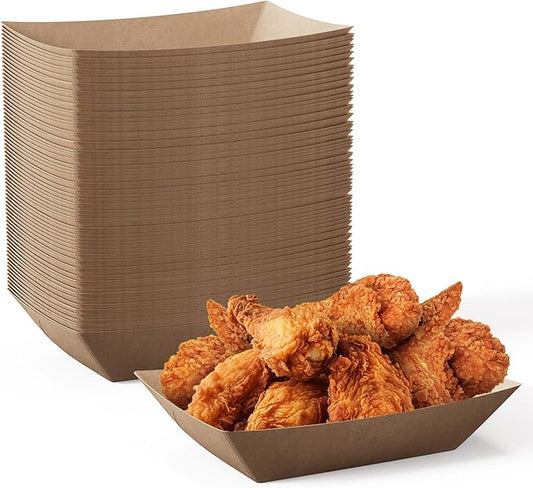 JOLLY CHEF 2lb Paper Food Trays, 100 Pack Disposable Paper Boat, Kraft Serving Boats, Food Holder Trays for Snacks French Fries Nachos Hot Dog Tacos BBQ Party