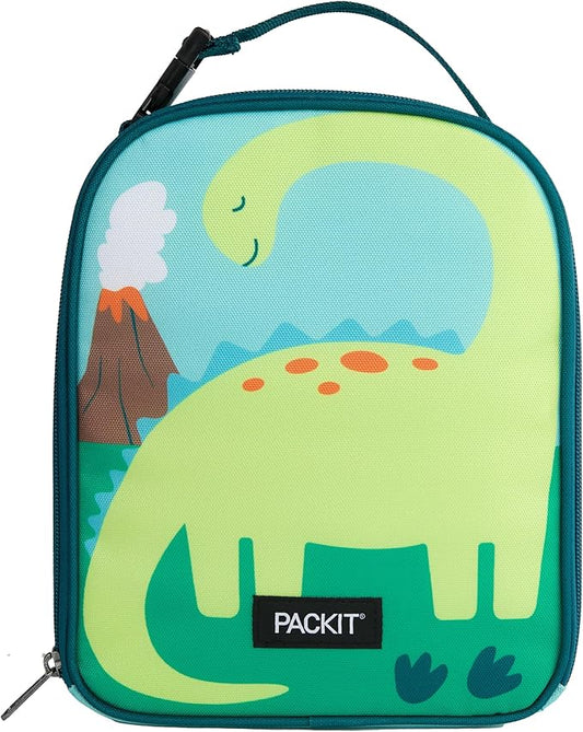 PackIt®️ Freezable Playtime Lunch Box, Dinosaur, Built with ECOFREEZE® Technology, Collapsible, Reusable, Zip Closure With Buckle Handle, Perfect for Keeping Lunches Fresh