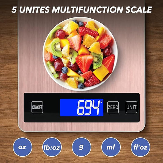33lb Food Kitchen Digital Scale,1g/0.05oz Precise Graduation, USB Charging Kitchen Scale, Waterproof Stainless Steel with LCD Display, Ounces and Grams for Weight Loss, Cooking, Baking (red)