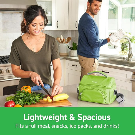 Bentgo Deluxe Lunch Bag - Durable and Insulated Lunch Tote with Zippered Outer Pocket, Internal Mesh Pocket, Padded & Adjustable Straps, & 2-Way Zippers - Fits Most Bentgo Lunch Boxes (Green)