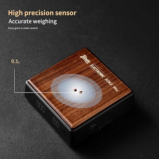Mini Coffee Digital Scale with Timer, Rechargeable Kitchen Electronic Scale, Compact Digital Scale for Precision Brewing, Accurate Measurement for Espresso & Pour Over (Wood)