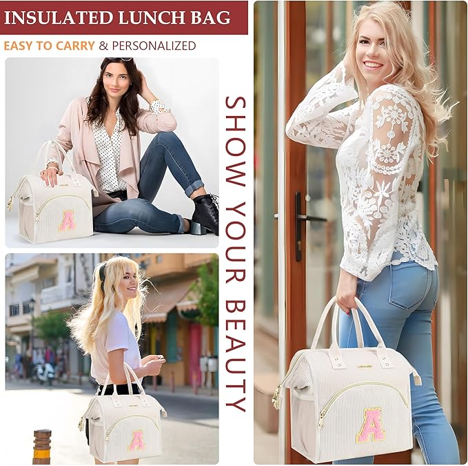 Personalized Initials Lunch Box for Women& Men, Preppy Reusable 10 L Insulated Lunch Bag, Leakproof Large Zdults lunch tote Cooler Bags Insulated for Beach,Travel,Work, Picnic-Birthday Gifts（Beige Z）