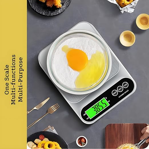High Precision Digital Kitchen Scale 22lb/10kg - Stainless Steel, 0.1g Accuracy, Grams & Ounces, Multifunction LCD Display, Best for Food, Baking, Coffee, household small item weighing.