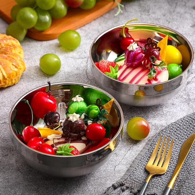 8 Pack 24 oz Stainless Steel Bowls Double Walled Insulated Soup Ice Cream Metal Mixing Nesting Bowls for Serving Soup Rice Cereal