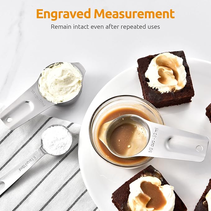 Measuring Cups and Spoons 12 Pieces: U-Taste 18/8 Stainless Steel Kitchen Metal Measure Gadgets, Heavy Duty Stackable Portion Teaspoon Tablespoon Scoop for Baking Cooking Dry & Liquid Food Ingredient