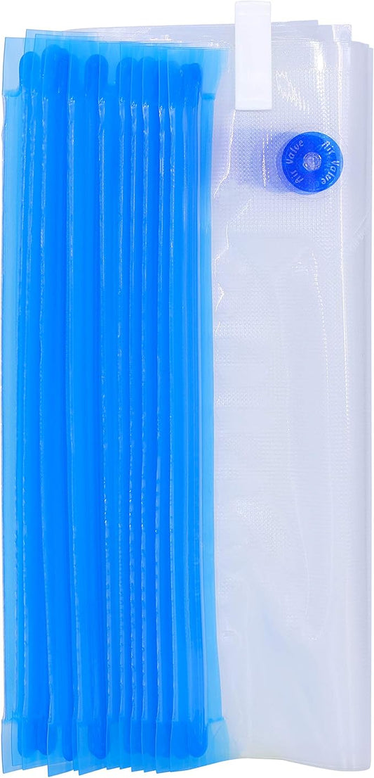 FOYO Gallon Size Vacuum Zipper Bags, Vacuum Food Sealer Bags Food Storage Reusable Bags with Double-layer Zippers Designed, BPA free, Set of 18