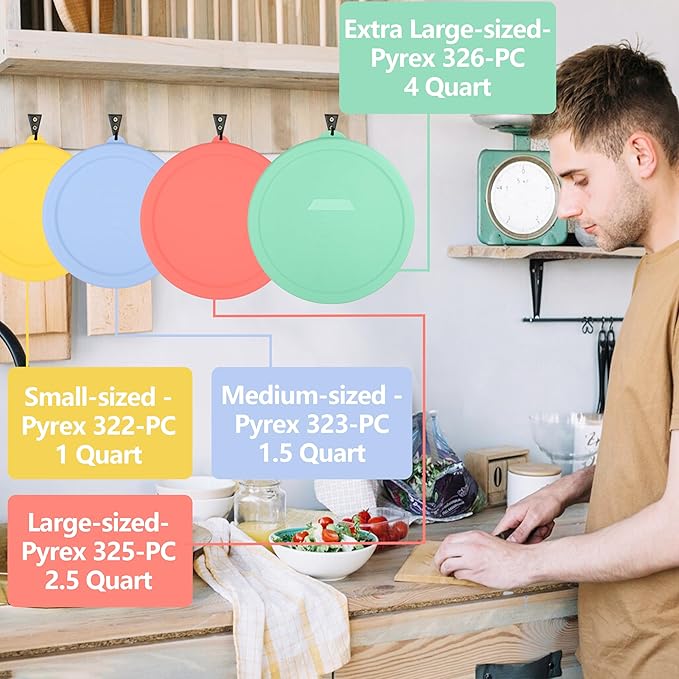 1 Pack Silicone Lids Only Fit for Pyrex 325-2.5 Quart Smart Essentials Rimmed Glass Mixing Bowls, Dishwasher and Microwave Safe (Lids Only)