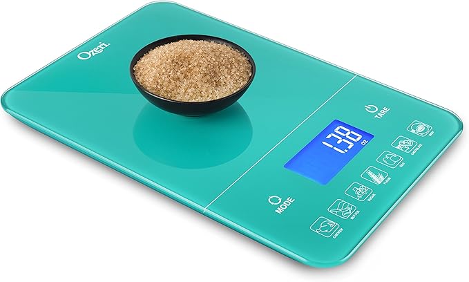 Ozeri Touch III 22 lb (10 kg) Digital Kitchen Scale with Calorie Counter in Tempered Glass, Teal Blue