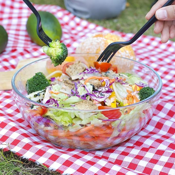 FOYO 8-inch Round Tempered Glass Bowl for Mixing Salad or Cereal, Set of 2
