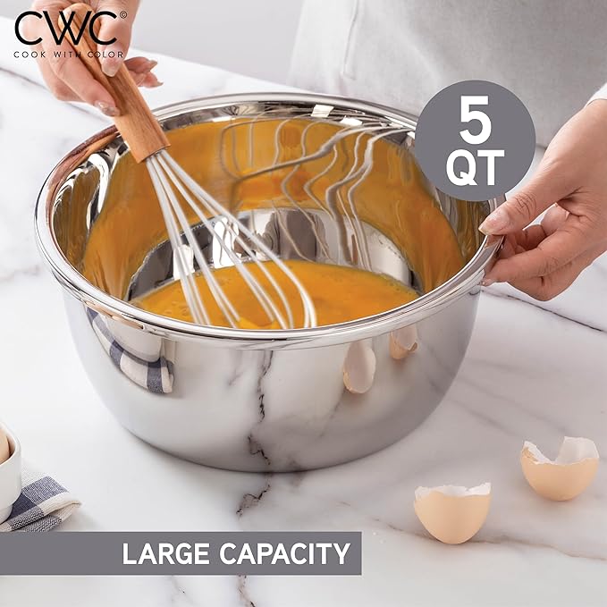 COOK WITH COLOR Stainless Steel Mixing Bowls Set - Nesting Bowls with Non-Slip Bottom and Easy-Grip Handles, Silver, 3 Pieces