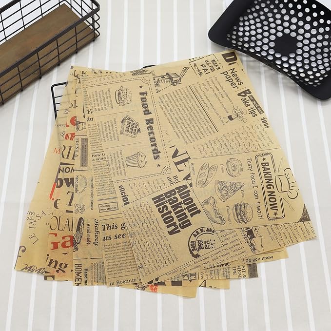 Grease Proof Liners 13.8" x 9.8" Deli Wrap 200 Pack. Best Kraft Food Wrapping Paper Sheets for Picnic, Festival, Fair or BBQ. Perfect Liner for Tray, Basket or Boat (Kraft Poster)