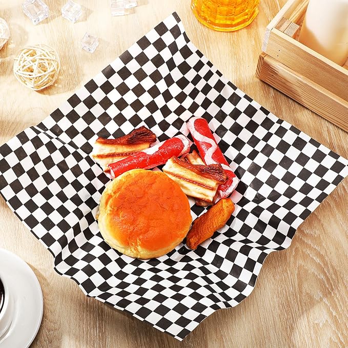 1000 Sheets Wax Deli Paper Sheets for Food 12 x 12 Inch Checkered Dry Waxed Deli Basket Liners for Sandwich Wrapping, Food Basket Liners, Picnic party(Black-white)