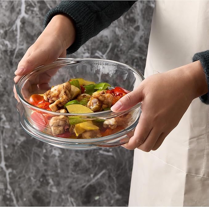 Glass Food Storage Containers with Lids, 5-Piece Nesting Bowl Set, Microwave Safe Bakeware Serving, Cooking, Microwave and Dishwasher Safe Bakeware-0.7L+1L+1.5L+2L+2.5L
