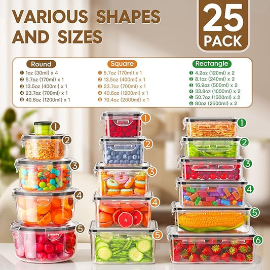 50 Pcs Large Food Storage Containers with Lids Airtight, Total 628.8OZ Stackable Kitchen Organization Set, BPA-Free Plastic Meal Prep Container with Labels & Marker Pen