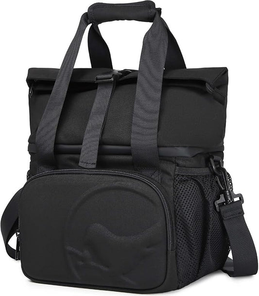 SUNNY BIRD 14L Large Insulated Lunch Bag, Leakproof and Dual Compartment Lunch Cooler Box for Women Adult and Men, Fits 21 Cans (Black 01)