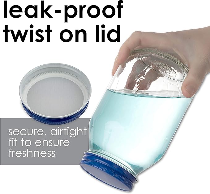 12 Pack of 32oz Mayo Style Glass Mason Jars and Metal Leak Proof Lids for Pickling, Fermenting, Canning and Storing. Containers for Pickles, Kombucha, Preserves, Sauces, Kefir, Fruits