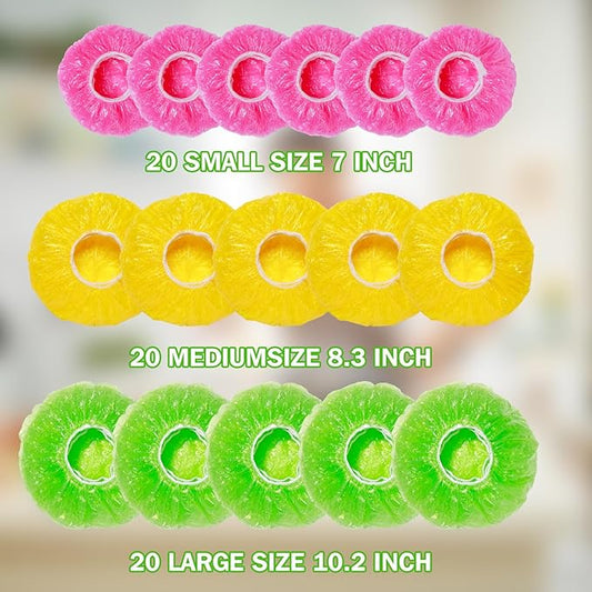 Elastic Food Storage Covers Reusable Stretch Plastic Wrap Bowl Covers Fresh Keeping Bags Elastic Alternative to Foil for Family Outdoor Picnic 3 Size Bowl Covers for Bread Proofing(60)
