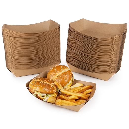 IDL Packaging 5 lb Kraft Paper Food Trays (Pack of 500) - Food-Safe Poly Coated for Extra Moisture Resistance - Proudly Made in USA - Serving Tray for Fries, Burgers, Appetizers, and Side Dishes