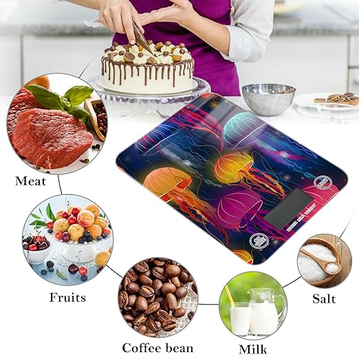 Food Scale Kitchen Digital Scale Food Ounces and Grams Dieting Baking Cooking Waterproof Glass Panels LCD Display,4 Units Scale Tare Function Jellyfish
