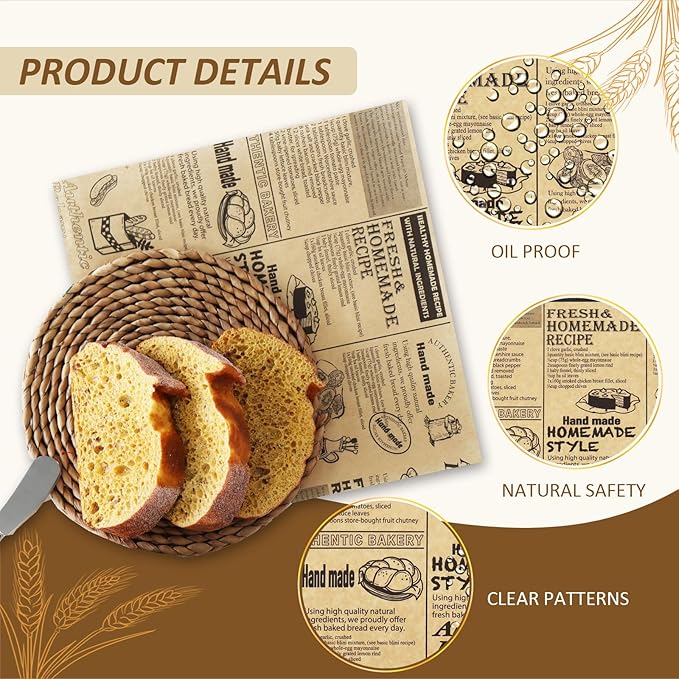 OTOPETE 200Pcs Food Paper Sheets, 12"x12" Grease Resistant Food Wrapper Paper, Newspaper Theme Hamburger Sandwich Basket Liner, Tray Liner, for Home Kitchen Baking, Picnic, Party, Kraft Paper